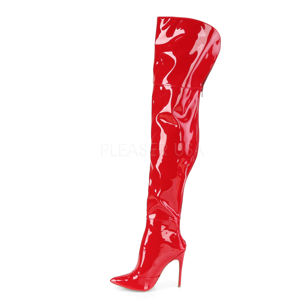 Pointed Toe Patent Stretch Thigh High Heel Boots - Picture 3 of 5